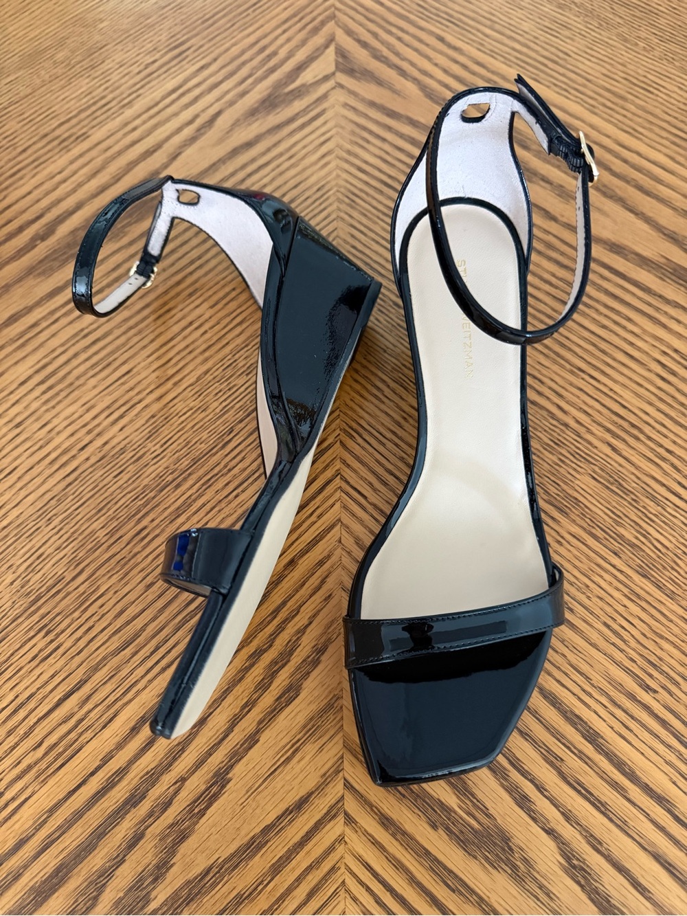 STUART WEITZMAN Nudistcurve 50 Patent Wedge Sandal - Black